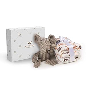 WELLESLEY-POOCH-1-Pack-2-Plush-Paw-Print-Dog-Puppy-Blankets-Elephant-Plush-Squeaky-Dog-Toys-Cute-Stuffed-Animal-Ideal-Addition-to-Your-Puppy-Starter-Kit-Dog-Enrichment-Toys Elephant Plush Squeaky Dog Toys