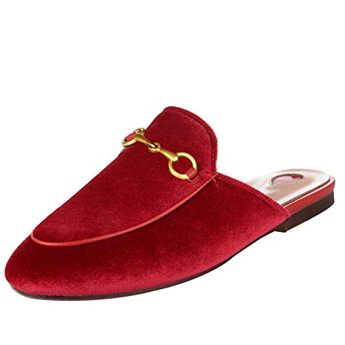 Image of Arqa Mules for Women Almond Toe Leather Flats Slip-on Comfort Backless Loafers Buckle Mule Shoes