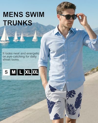 Image of Mens Swim Trunks with Compression Liner 2 in 1 Quick Dry Swimming Shorts Swimwear Bathing Suits with Pockets, B Mix Black Leaves, L