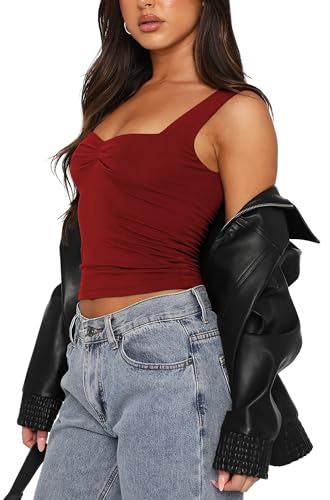 Going Out Tops for Women Trendy Summer Sexy Cute Crop Y2k Tank Tops Strapless Backless Sweetheart Basic Baby Tees Fitted T Shirt Red Vacation Beach Strappy M - Image 5