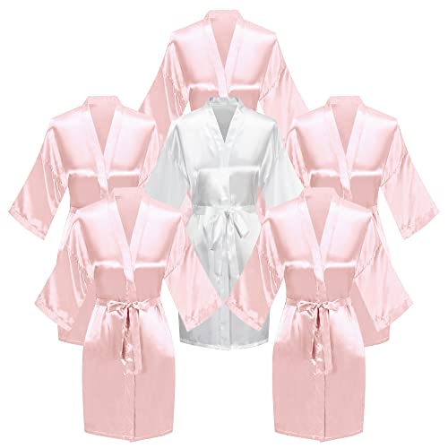 6 Pieces Bridal Shower Bathrobe for Bride and Bridesmaid Robe with Rhinestone Getting Ready Kimono Gown2