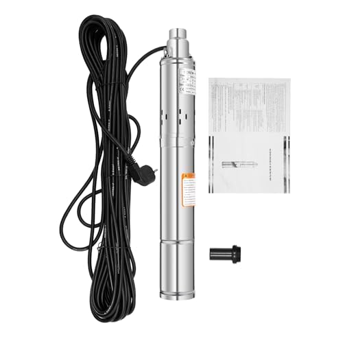 PUDLOR Pompe Immergée Pour Puits, 1600 L/H 250W 80M Acier Inoxydable Câble Pompe De Puits Submersible Automatique Pompe à Eau électrique 20 M Débit Pour...