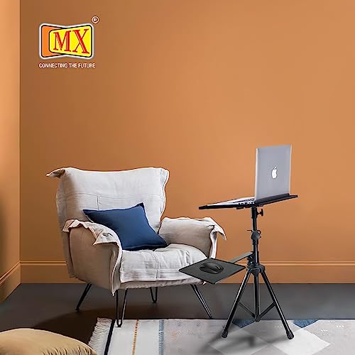 Image of MX Superlux Adjustable Tripod Stand with Dual Metal Trays - Foldable Portable Stand for Laptop, Projector, Speaker, DJ, Presentations - Height 2.5-4 ft