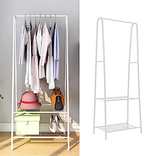 MINGYI Portant à Vêtements pour Chambre, Porte-vêtements Métallique, Penderie à Vêtement avec Étagères à Chaussures, Porte-Manteaux sur Pied (Blanc...