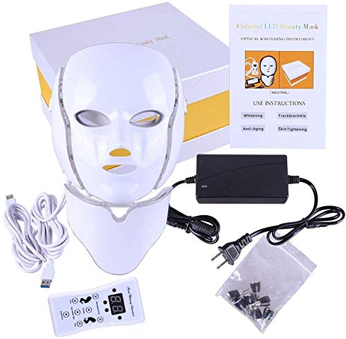 Facial Spa Therapy LED Neck Face Mask Massage 7 Color Facial Photon For Healthy Skin Rejuvenation Collagen Anti Aging Wrinkles Scarring Korean Facial Skin Care Mask Beauty Tool Machine