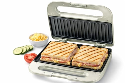 Living+ 9-Inch Electric Grill & Panini Press – Non-Stick Indoor Grill, 2-Slice Panini Grill Press...