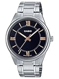 Casio Reloj analógico con esfera azul para hombre, negro, Moderno