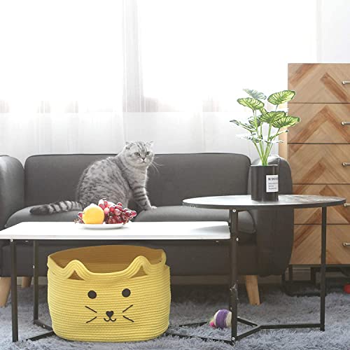 Image of ALBY Woven,Tall Wicker Laundry Basket for Blankets,Clothes,Pillows,Toys,Shoes Large Cotton Laundry Hamper for Bedroom Living Room Bathroom Nursery (15d'' x 12h'' inch, yellow cat)