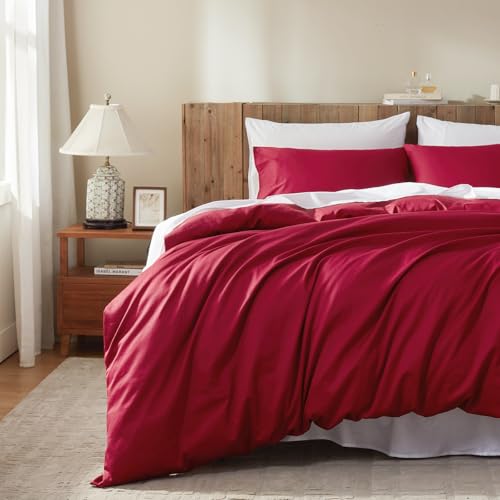 DCSKY Duvet Cover King Size 100% Egyptian Cotton Duvet Cover Set 1600 Thread Count Feel Super Soft Comfortable Chic Lightweight 3 PCs Home Bedding Set (Red104x90