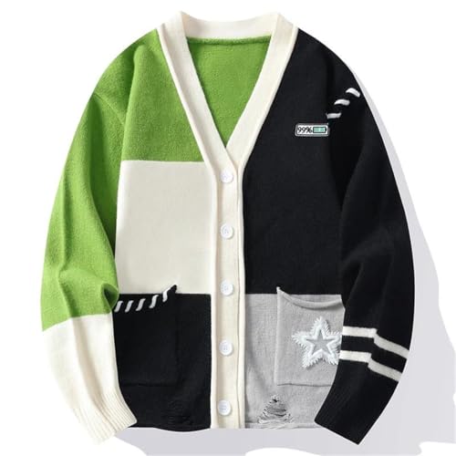 Men’S Thick Patchwork Knitted Cardigan V-Neck Long Sleeve Single Breasted Japanese Style Warm Sweater2