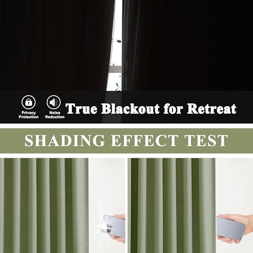 Image of Vision Home Dark Green Pinch Pleated Full Blackout Curtains Linen Blended Room Darkening Curtain Panels 108 inch for Living Room Bedroom Thermal Insulated Pinch Pleat Drapes with Hooks 40 inch Wx108 Lx2