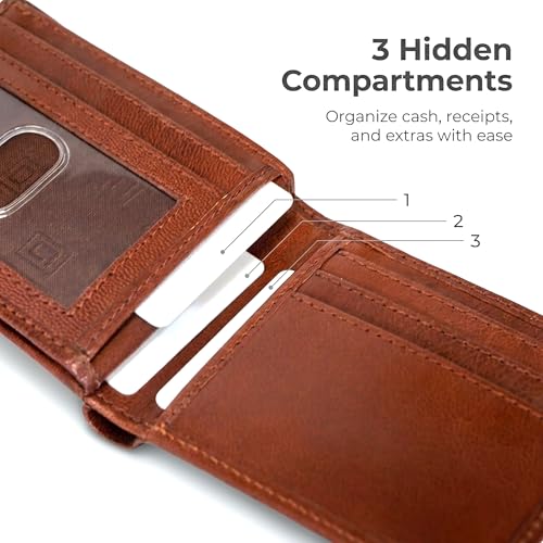 Image of ID Stronghold Extra Capacity Bifold Wallet for Men - RFID Blocking Genuine Leather Wallet (Antiqued Brown)