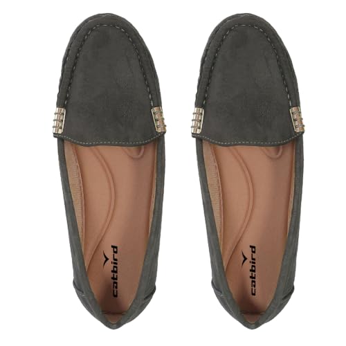Image of CatBird Women's Suede Finish Loafers | Slip-On Flat Shoes with Minimal Metal Detail | Soft Cushioned Footbed and Flexible Grip Sole | Ideal for Office, Everyday Wear, Travel and Casual Outings