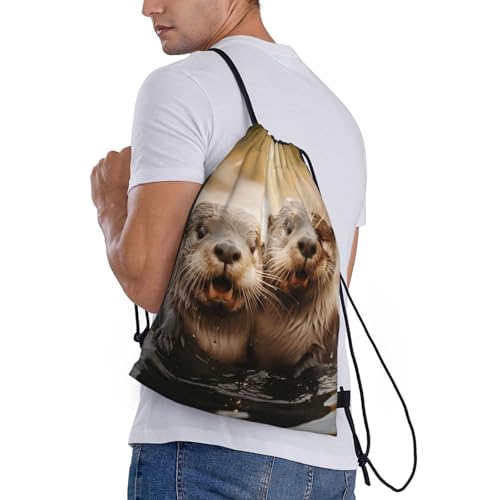 cute otter print Drawstring Bag Sack Gym Bag Ditty Bag for Gym Traveling, Hiking, Yoga, Shopping for Adult3