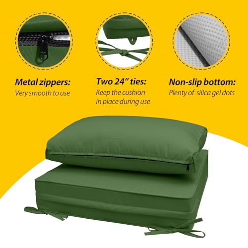 Image of AAAAAcessories Outdoor Seat Cushions for Chairs, Fade-Resistant, Waterproof Patio Furniture Replacement Cushions, 23 inch x 23 inch x 5 inch + 23 inch x 13.5 inch, Dark Moss Green