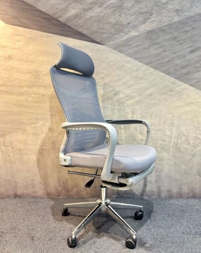 Image of Ergonomic Office Chair with Headrest, High Back Mesh, Grey, Height Adjustable, Chrome Base