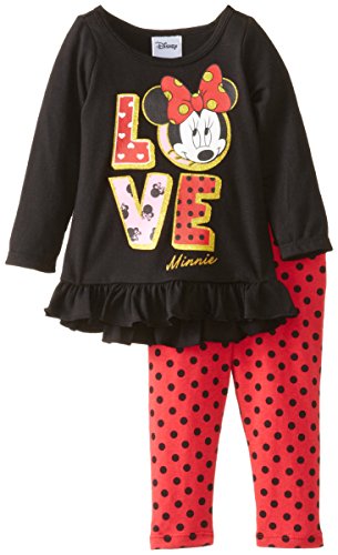 Disney Baby Girls' Minnie Mouse 2 Piece Love Long Sleeve Legging Set, Black, 12 Months