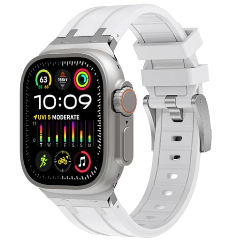 NewWays Silicone Strap Compatible with Apple Watch 42mm(Series 11/10) 41mm 40mm 38mm,Metal Connector Sport Straps Replacement Band for iWatch Series 11 10 9 8 7 6 SE 5 4 3 2 1,White/Silver Connector - Image 2