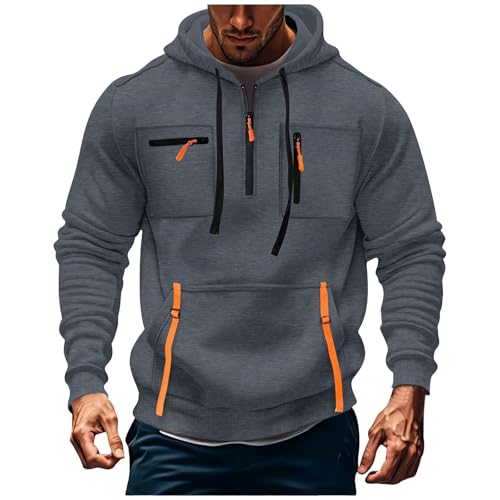 Mens Hoodie Drawstring Quarter Zip Up Pullover Sweatshirts Drop Shoulder 2025 Casual Fall Winter Pullover with Pocket