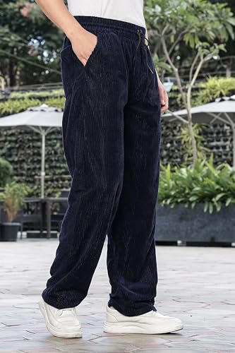 Image of SWADESI STUFF Men's Corduroy Trousers | Mid-Rise Relaxed Fit | Cotton Blend Joggers with Flexi Waistband