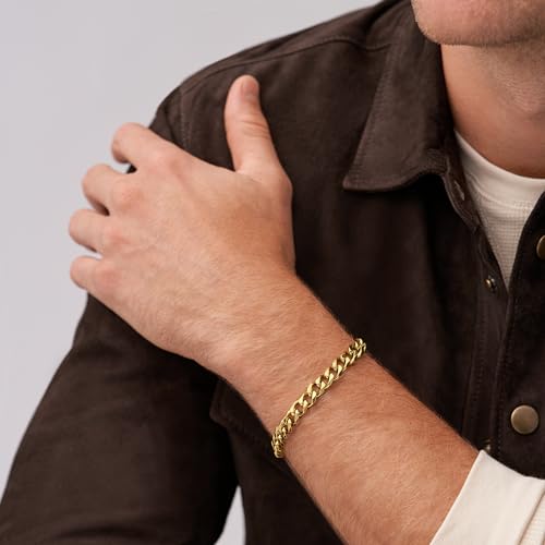 Image of Fossil Men's Plated Stainless Steel Engravable Personalized Gift ID, Chain or Cuff Bracelet for Men