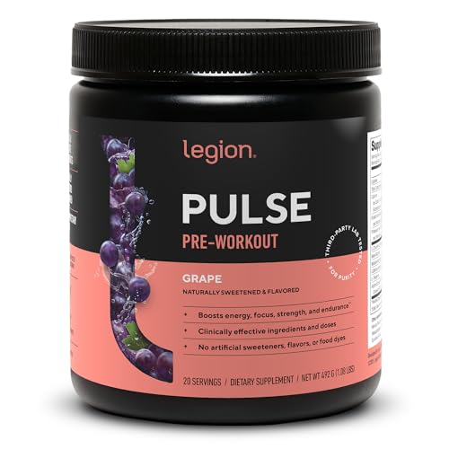 Image of LEGION Pulse Pre Workout - All Natural Nitric Oxide Preworkout Drink to Boost Energy, Creatine Free, Naturally Sweetened, Beta Alanine, Citrulline, Alpha GPC (Grape)