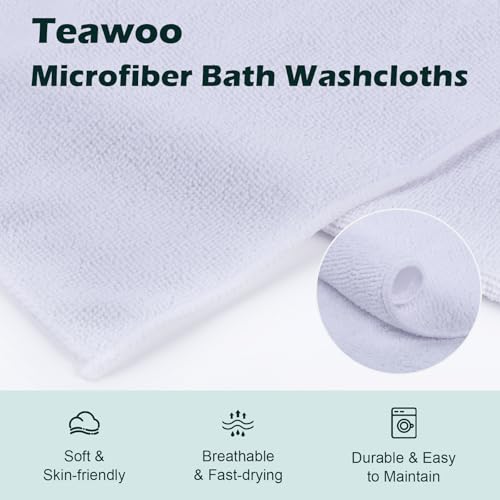 Image of White Washcloths 15 Pack, Highly Absorbent & Quick Drying Face Towels | Face Towels, Soft Bath Towels, Multi-Purpose Microfiber Wash Cloths for Bathroom, Hotel, Spa, Gym and Kitchen, 12x12 inches