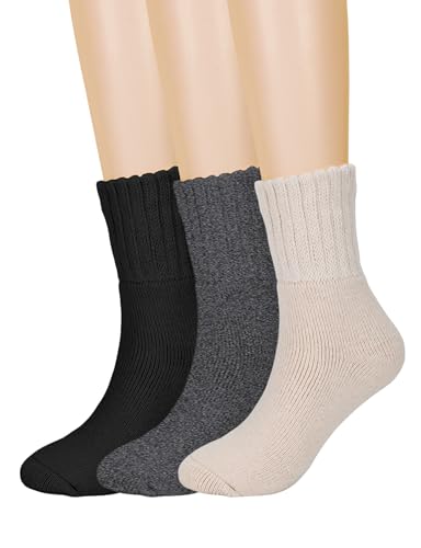 Image of AURUZA Thermal Winter Boots Socks Thick Warm Cozy Crew Cloud Fluffy Socks Solid Color Gifts 3 Pairs