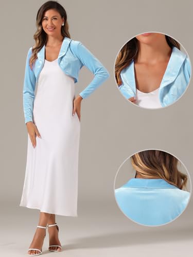 Image of Allegra K Long Sleeve Velvet Shrug Top for Women's Open Front Cocktail Party Cropped Bolero Cardigan