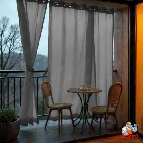 Image of HIPPO HDPE Coated Waterproof Outdoor Balcony Curtain 260 GSM - Rain, Sun & Dust Protection Light Filtering Curtains for Home, Garden, Veranda & Hotel (4 Feet X 7.5 Feet, 2IN1 Pebble-Grey, 1 PC)