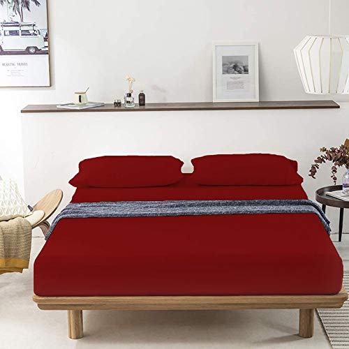 100% Cotton Bedsheet 500-TC Extra Soft Burgundy (Maroon) Flat Bedsheet for Double Bed (82x102) with 2 Pillow Cases (18x28)-image-13