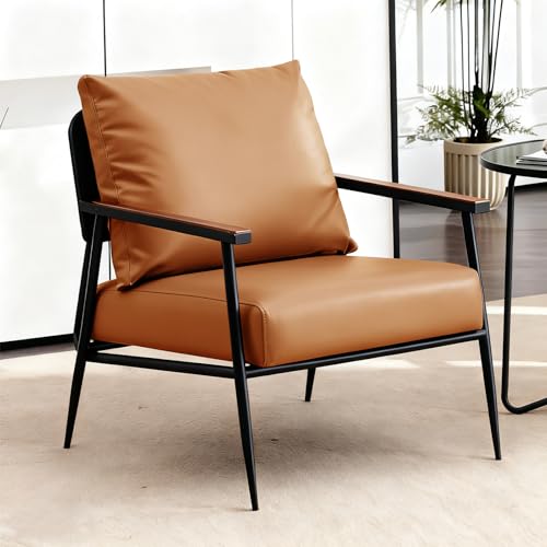 VTELGT Polstersessel, Kunstleder Sofa mit Massivholz Armlehnen, Loungesessel für Wohnzimmer mit Metallrahmen, Einzelsofa für Wohnzimmer, Empfangsraum, Heimkino, Schlafzimmer,Braun VTELGT Polstersessel, Kunstleder Sofa mit Massivholz Armlehnen, Loungesessel für Wohnzimmer mit Metallrahmen, Einzelsofa für Wohnzimmer, Empfangsraum, Heimkino, Schlafzimmer,Braun