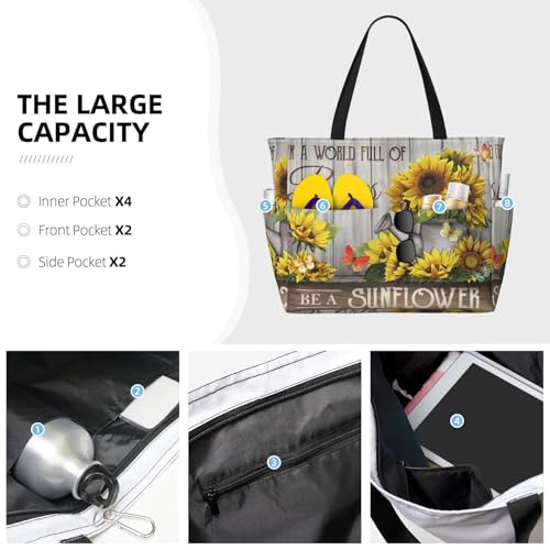 Be A Sunflower Butterfly Large Capacity Waterproof Beach Travel Bag With Multiple Pockets - Sandproof Tote For Swimming & Camping3