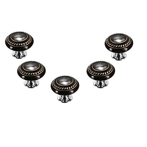 Idealdecor 5pcs Black Ceramic Knobs - Hand-Painted Round Handmade Single-Hole Kitchen Cupboard & Drawer Knobs - Cabinet Pulls/Handle