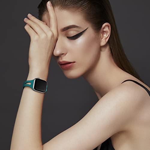 Image of Getino Slim Bands Compatible with Apple Watch 42mm 44mm 45mm 46mm 49mm Band iWatch SE Ultra Series 11 10 9 8 7 6 5 4 3 2 1, Soft Silicone Sport iWatch Bands for Women Men, Black /White /Dark Green /Cyan