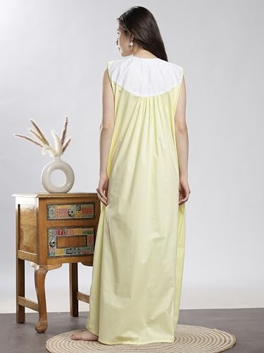 Image of 9shines Label Cotton Sleeveless Nighty | All Over Print Maxi Night wear for Women | Full Length Night Gown Night Dress for Women Stylish (Cotton Sleeveless 25)