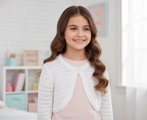 Minora Long Sleeve Bolero, Girls' Knit Cardigan Shrug with One-Button Closure, Baby/Child Cotton Childrens Bolero, Sweater4