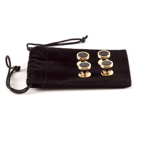 Cuff-Daddy Black Onyx Studs Set in Gold-Tone in Velour Travel Pouch for Weddings3