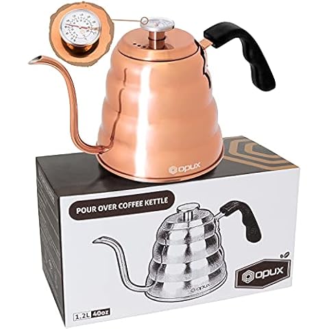 OPUX Pour Over Coffee Kettle with Gooseneck | Stainless Steel Coffee Tea Kettle with Thermometer 40 oz, Stovetop Induction Goose Necked Kettle Slow Pour Drip Spout (1.2 Liter, 40 fl oz) Copper Cover