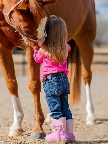 Girls Cowgirl Boots with the Pearls and Sparkle Rhinestone,Mid Calf Western Riding Cowboy Boots,Toddler Little Big Kid Sparkly Dress Up Shoes3