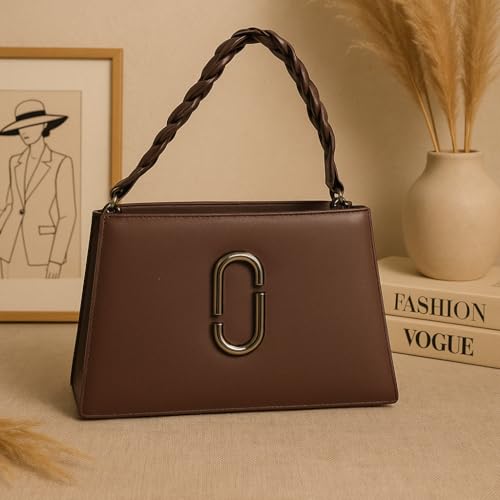 Brown Handbag with Structured Shape & Silver Clasp3