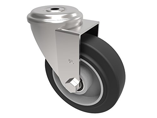 BIL BZH100ERBJBH12 Series BZH Double Ball Castor, Bolt Hole Fixing, Rubber on Aluminium, 100 mm Diameter, 128 mm H, 12.1 mm Bolt Hole, 76 mm Head, 200 kg Capacity, 40 mm Tread, 90 mm Radius, Black