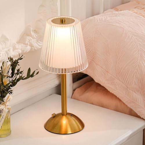 Image of Liliful 4 Pcs Cordless Table Lamp Rechargeable Touch LED Small Gold Portable Battery Operated USB-c Desk Lamp 3 Color Dimmable for Bedroom Living Room Dining (Gold,Hollow Lined Style)