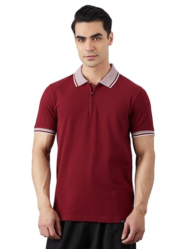 Image of Amazon Brand - Symbol Men's Cotton Rich Solid Zipper Polo Collar Tshirts | Half Sleeves | Plain-Regular Fit (Available in Plus Sizes)