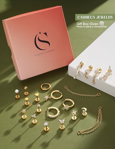 CASSIECA 21Pcs Piercing Helix Boucles d'Oreilles Femme Acier Inoxydable – vue 6