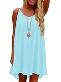 ReachMe Womens Sexy Plus Size Swimsuit Coverups Spaghetti Strap Beach Dresses Bathing Suit Cover Up Sheer Tank Sundress(1 Light Blue,M)