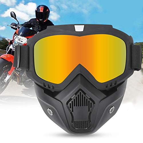 KIMISS Occhiali da Moto con Maschera Occhiali Protettivi Rimovibili per Ciclismo All'aperto (Trasparente) (Imitazione Rosso)