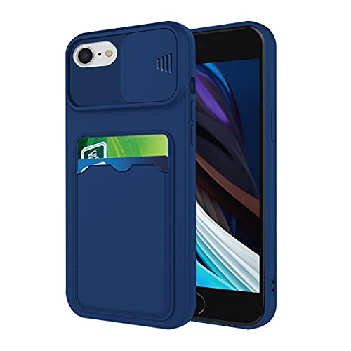 Coque iPhone SE 2022 antichoc avec porte-carte et protection caméra silicone bleu