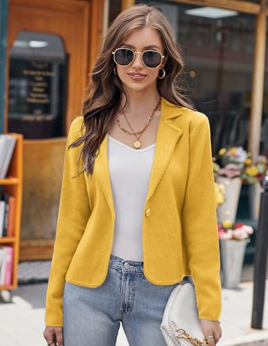 Image of GRACE KARIN Women Sweater Blazer Casual Work Croppped Cardigan Lightweight Button Front Short Knit Blazer Jacket S-XXL