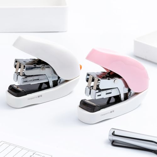 Image of M&G Mini Stapler with Staples, Small White Effortless Stapler Set, 20 Sheet Capacity, One Finger, 1000 Standard Staples, Office staplers for Desk, Easy to Load